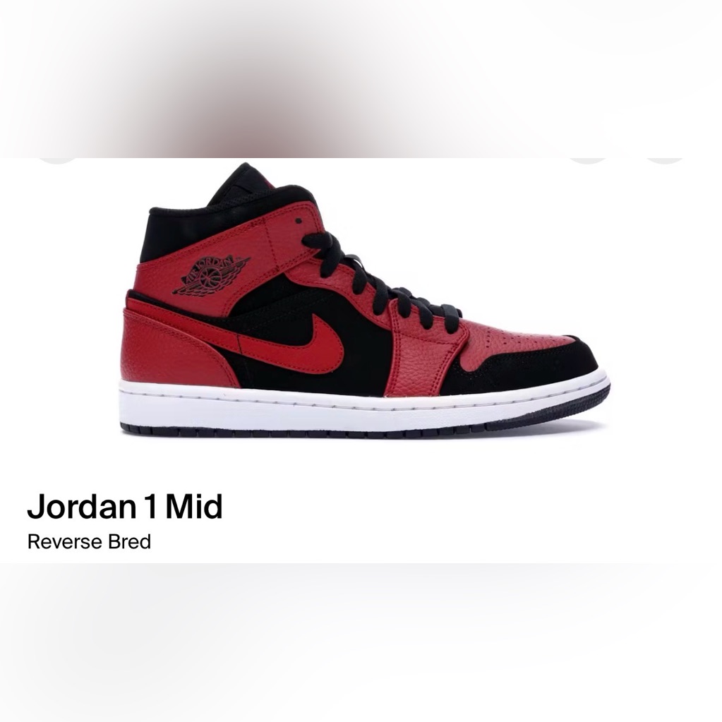 Jordan 1 Mid Reverse Bred Red Black Sneakers Size 9 Menâs